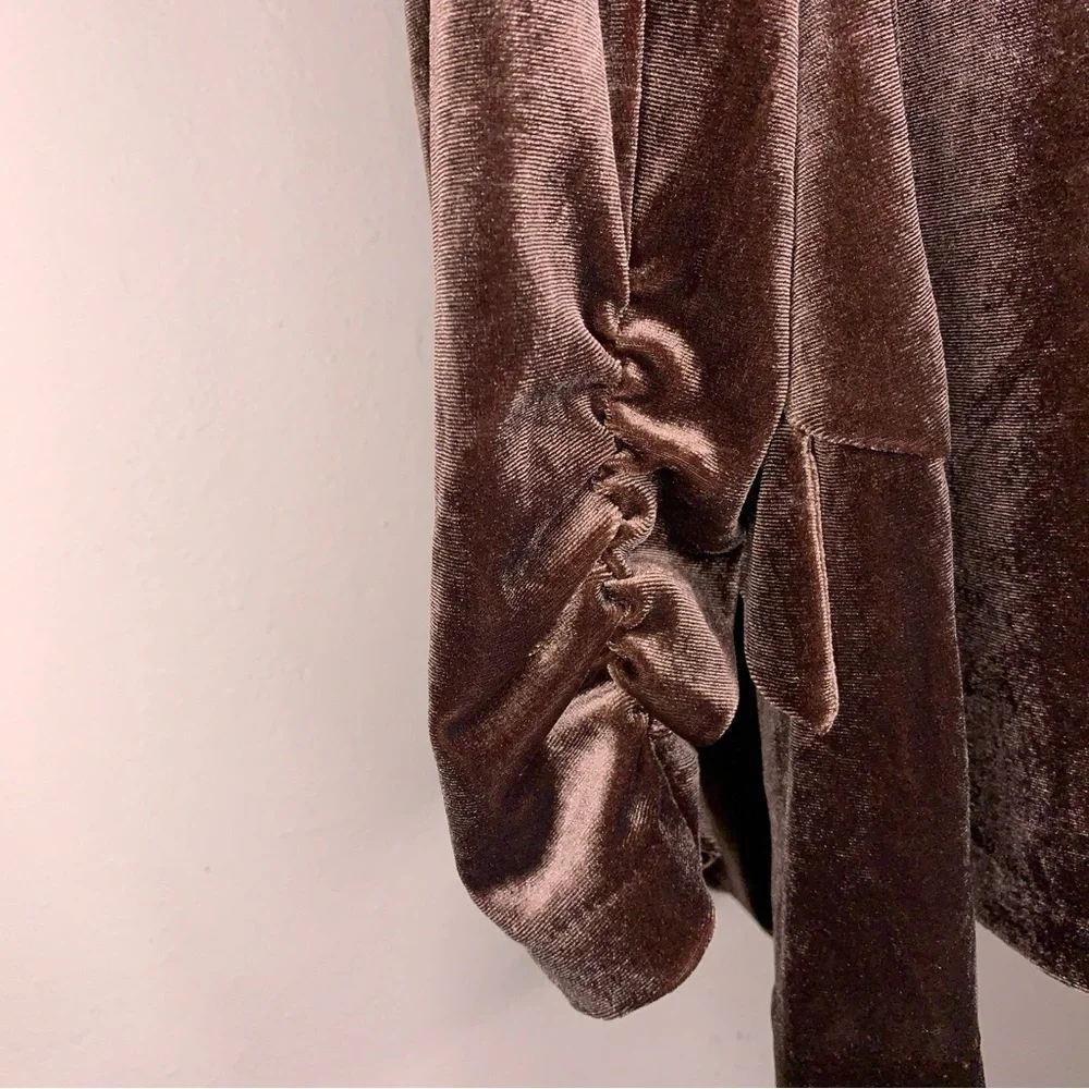 Y2K Era Small Cato Brown Velour Stretch Blazer Ruched 3/4 Length Sleeve